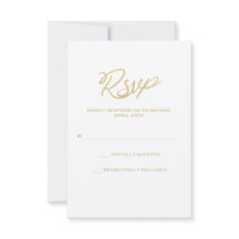 Cartão RSVP de Casamento de Script Dourado