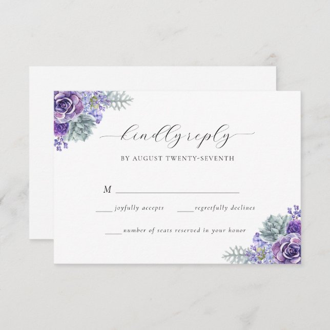 Cartão RSVP de Casamento de Script Floral de Kathe (Frente/Verso)