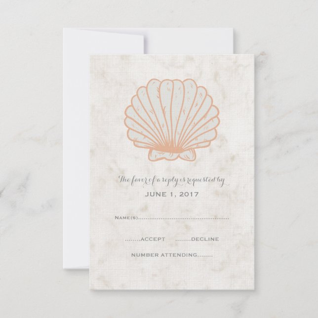 Cartão RSVP de Casamento de Seashell Russo Laranja (Frente)