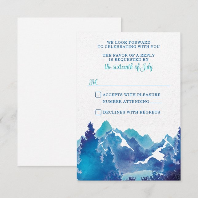 Cartão RSVP de Casamento de Serenidade das Montanh (Frente/Verso)