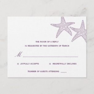 Cartão RSVP de Casamento de Starfish - Roxo