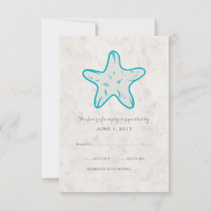 Cartão RSVP de Casamento de Starfish Rustic Turquo