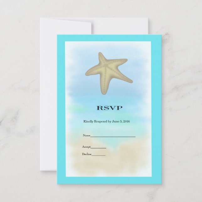 Cartão RSVP de Casamento de Starfish Seashell (Frente)