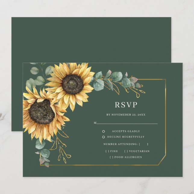 Cartão RSVP de Casamento de Sunflower Eucalyptus G (Frente/Verso)