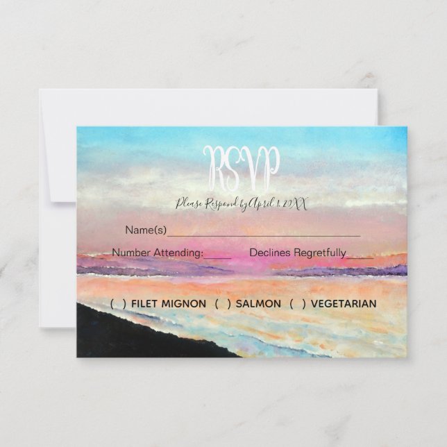 Cartão RSVP de Casamento de Tema de Praia (Frente)