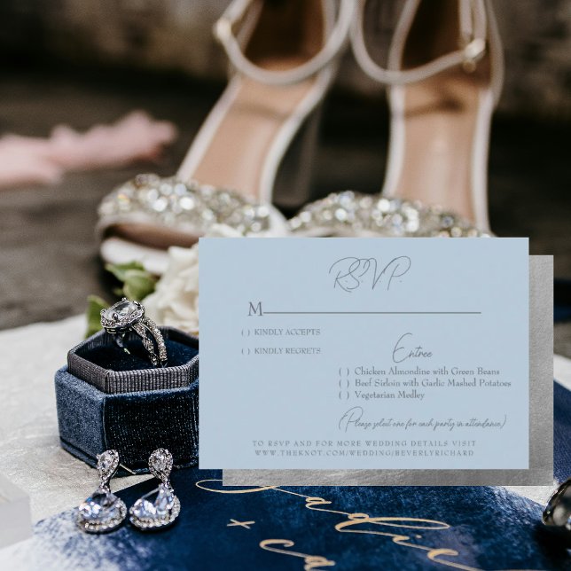 Cartão RSVP de Casamento de Texto Silver Blue Sky (Criador carregado)