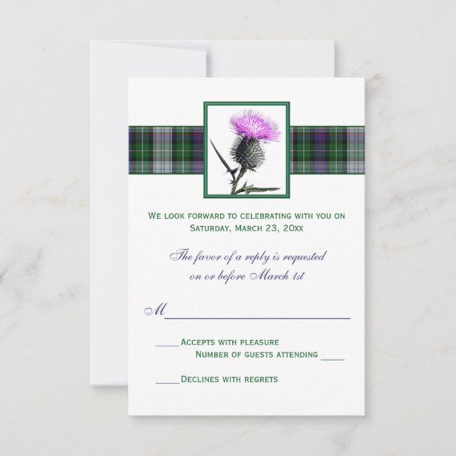 Cartão RSVP de Casamento de Tijolo Verde Roxo (Frente)