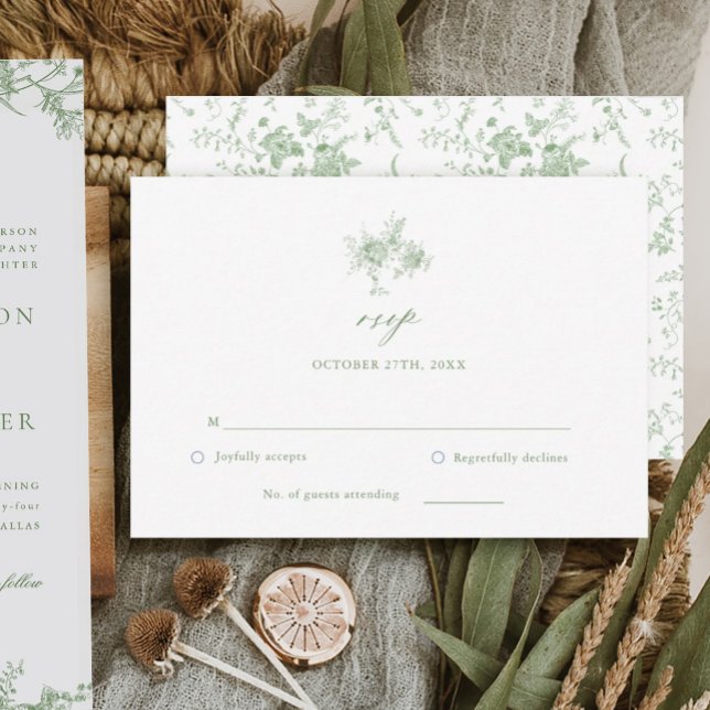 Cartão RSVP de Casamento de Toile Verde Sage Victo (Criador carregado)