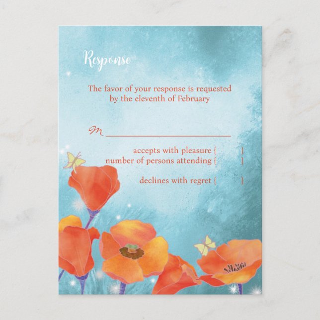 Cartão RSVP de Casamento de Turquesa Vermelha (Frente)