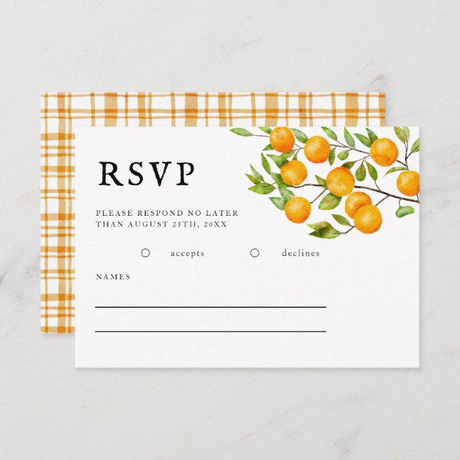 Cartão RSVP de Casamento de Verão de Citrus Orange (Frente/Verso)
