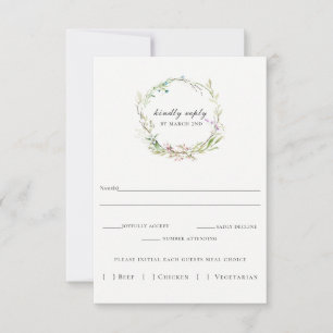 Cartão RSVP de Casamento de Wreath de Flor Selvage