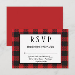 Cartão RSVP de Casamento de Xadrez de Buffalo Negr