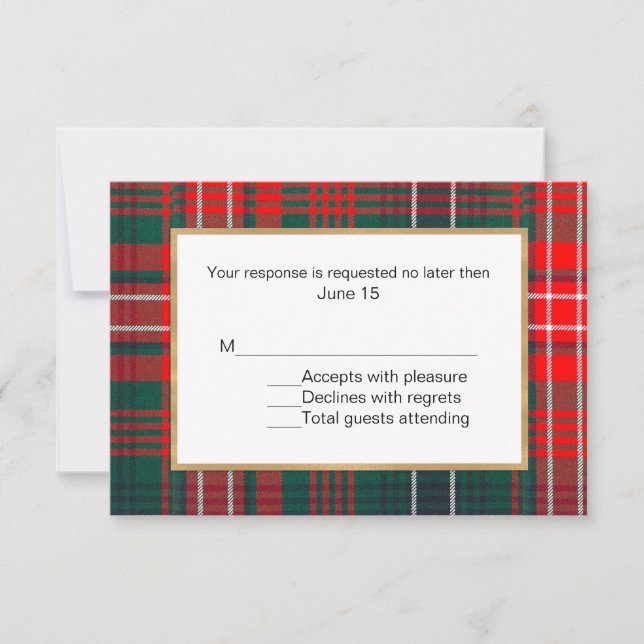 Cartão RSVP de Casamento de Xadrez Wilson Tartan (Frente)