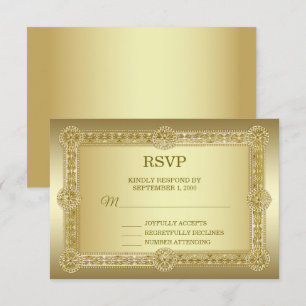 Cartão RSVP de Casamento Decorativo Dourado