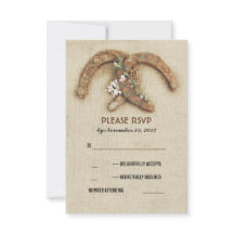 cartão RSVP de casamento do casal rustic burlap fe