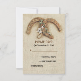 cartão RSVP de casamento do casal rustic burlap fe