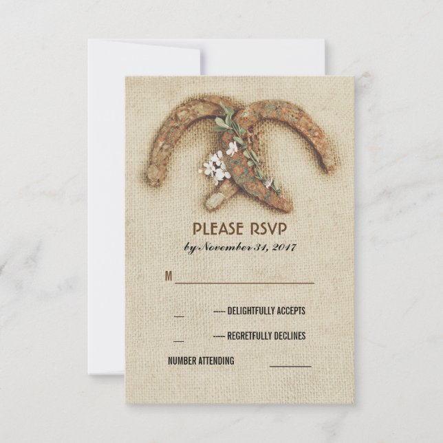 cartão RSVP de casamento do casal rustic burlap fe (Frente)