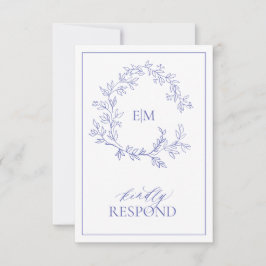 Cartão RSVP de Casamento do Periwinkle Leafy Crest