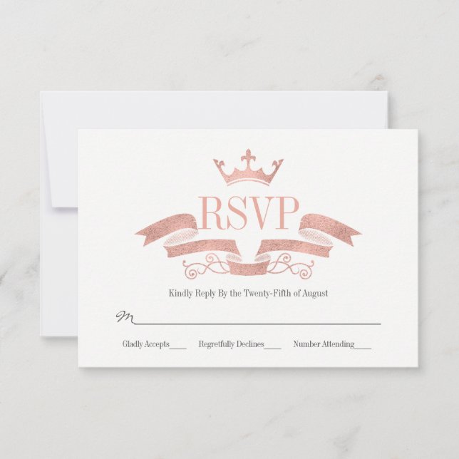 Cartão RSVP de Casamento Dourado Clássico de Crest (Frente)