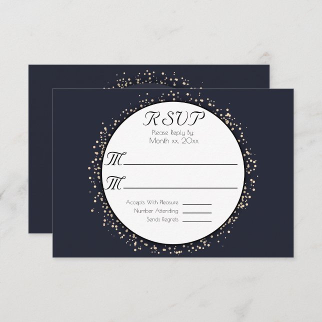 Cartão RSVP de Casamento Dourado do Elegante Moder (Frente/Verso)