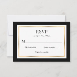 Cartão RSVP de Casamento Dourado e Preto Elegante