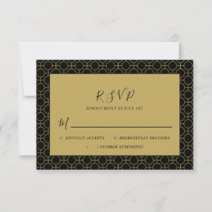 Cartão RSVP de Casamento Dourado e Preto Formal El