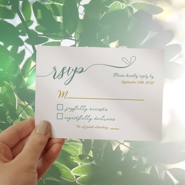 Cartão RSVP De Casamento Dourado E Verde (Criador carregado)