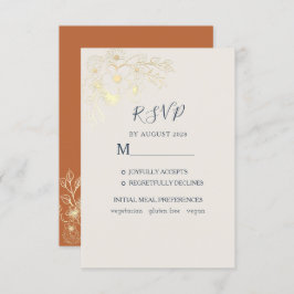Cartão RSVP de Casamento Dourado Gilded Floral