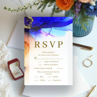 Cartão RSVP de Casamento Dourado Laranja Azul Vibr