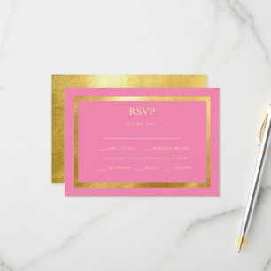 Cartão RSVP de Casamento Dourado Rosa e Metálico