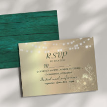 Cartão RSVP de Casamento Dourado Rustic Emerald Gr