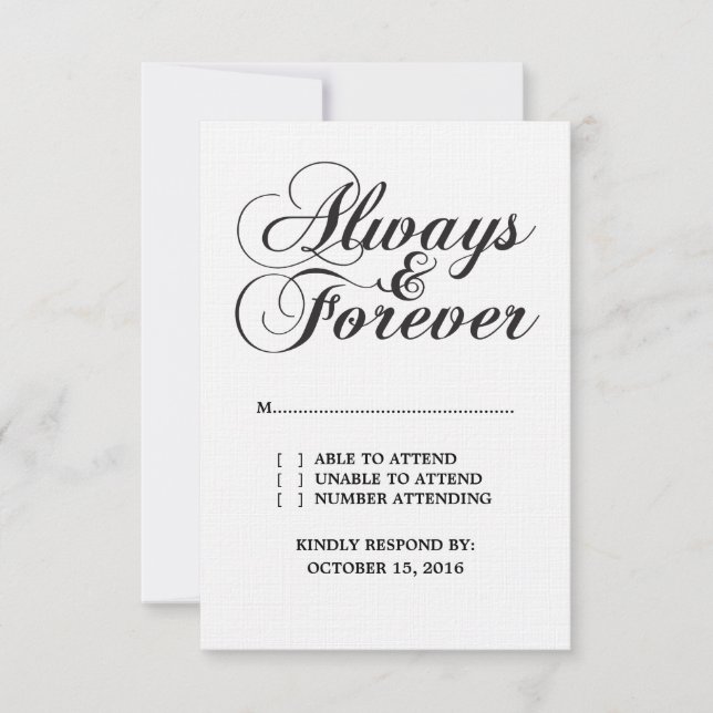 Cartão RSVP de Casamento Ebony Always & Forever (Frente)
