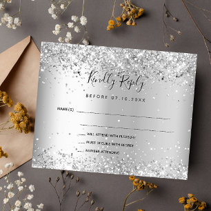 Cartão RSVP de casamento elegante com brilho prate