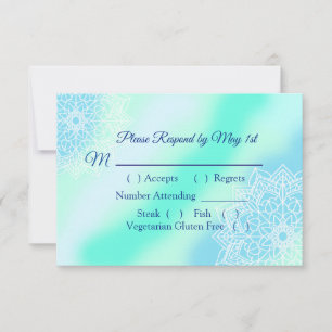 Cartão RSVP de Casamento Elegante de Mandala Azul 
