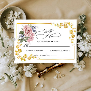 Cartão RSVP de Casamento Elegante Dourado