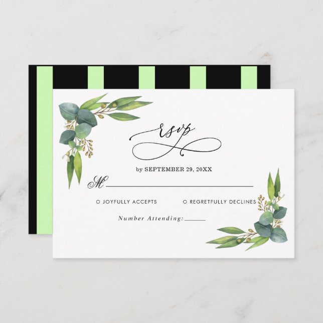 Cartão RSVP de Casamento Elegante Eucalyptus verde (Frente/Verso)
