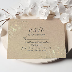 Cartão RSVP de Casamento Elegante Floral Dourado