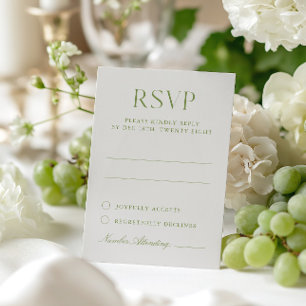 Cartão RSVP de Casamento Elegante Verde Beige & Sa