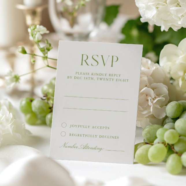 Cartão RSVP de Casamento Elegante Verde Beige & Sa (Light Beige & Sage Green Elegant Wedding RSVP Card)