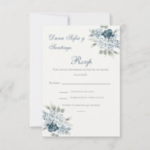 Cartão RSVP de Casamento Espanhol Azul