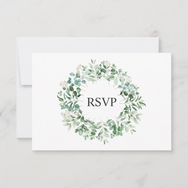 Cartão RSVP de Casamento Eucalyptus Elegante (Frente)