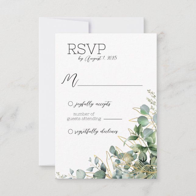 Cartão RSVP de Casamento Eucalyptus Elegante (Frente)
