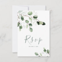 Cartão RSVP de Casamento Eucalyptus Elegante Green