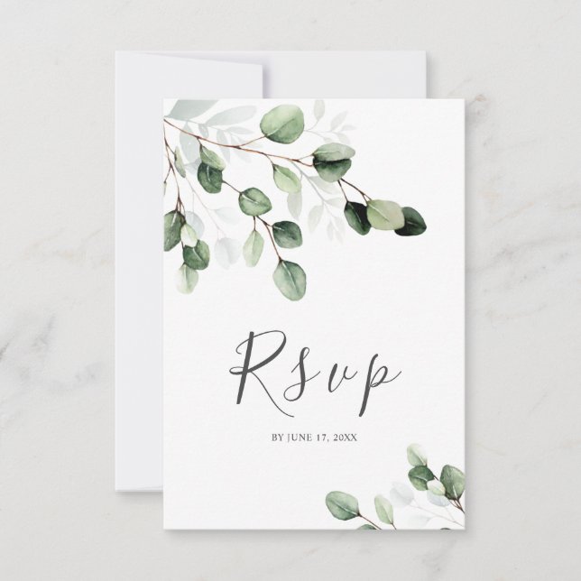 Cartão RSVP de Casamento Eucalyptus Elegante Green (Frente)