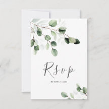 Cartão RSVP de Casamento Eucalyptus Elegante Green