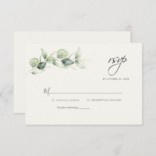 Cartão RSVP de Casamento Eucalyptus Greenery (Frente/Verso)
