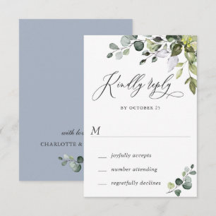 Cartão RSVP de Casamento Eucalyptus Greenery Water