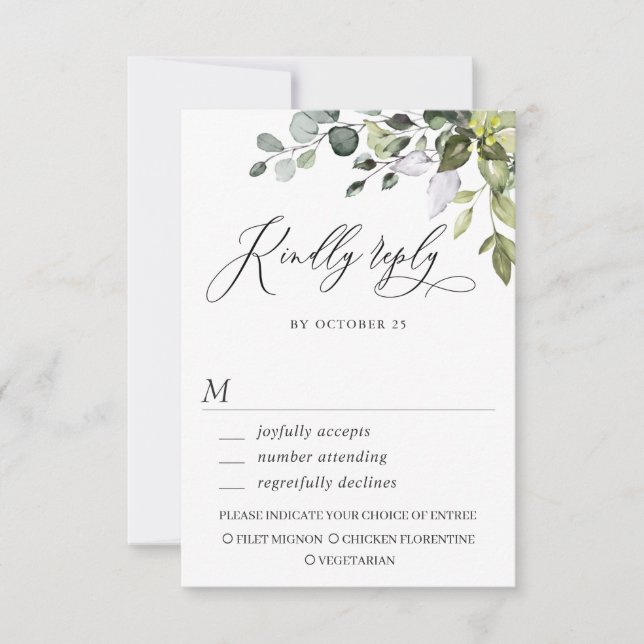 Cartão RSVP de Casamento Eucalyptus Greenery Water (Frente)