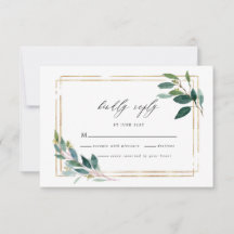 Cartão RSVP de Casamento Eucalyptus Leaf Dourado