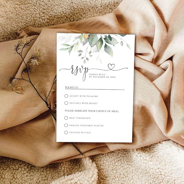 Cartão RSVP de Casamento Eucalyptus Leaf Greenery (Criador carregado)